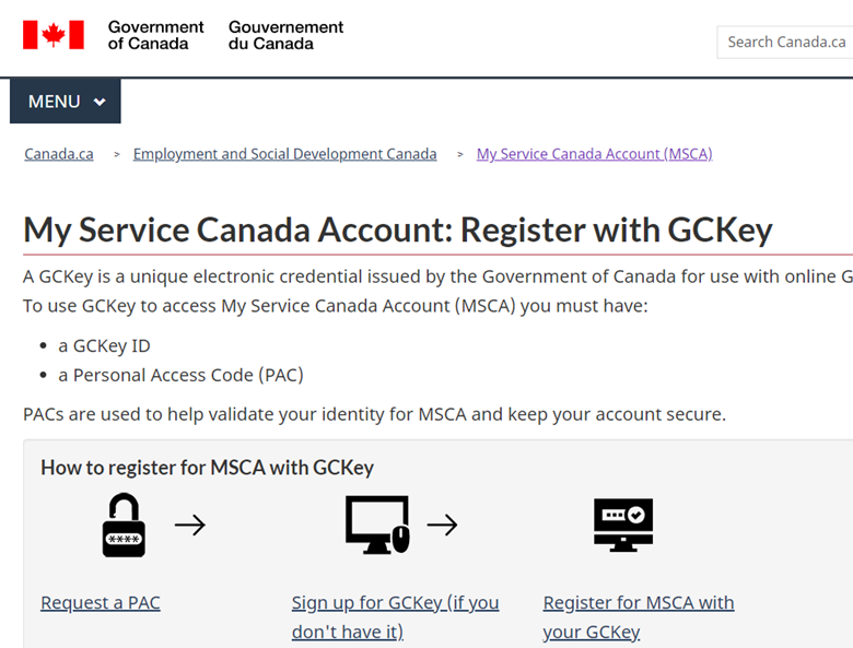 My Service Canada Account Register with GCKey