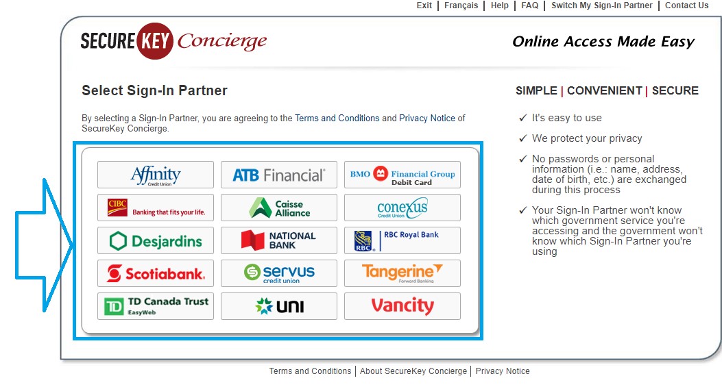 My service Canada sign up with your bank